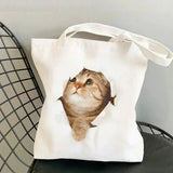 cat print canvas tote bag for women