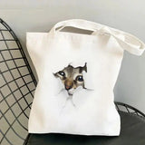 cat print canvas tote bag for women
