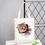 cat print canvas tote bag for women