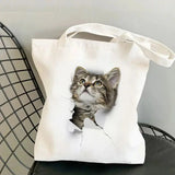 cat print canvas tote bag for women