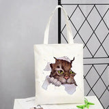 cat print canvas tote bag for women