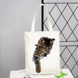 cat print canvas tote bag for women
