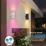 Alt Tag: Motion Sensor RGB LED Night Light double head USB wall lamp with 7-color RGB glow, easy install outdoor wall lighting