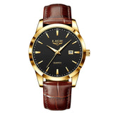LIGE Mens Fashion Brown Leather 