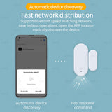 ZigBee 3.0 Smart door and window sensor automatic device discovery screen showing app pairing and host response command