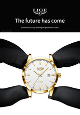 LIGE Mens Fashion Brown Leather 