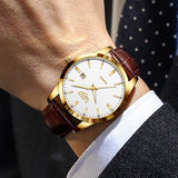 LIGE Mens Fashion Brown Leather 