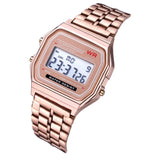F91W LED digital sports watch with steel band