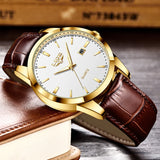 LIGE Mens Fashion Brown Leather 