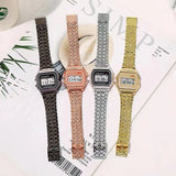 F91W LED digital sports watch with steel band