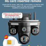 WiFi Security Camera 7 Lens with 4G SIM card remote monitoring option, multi-lens security camera with night vision and zoom