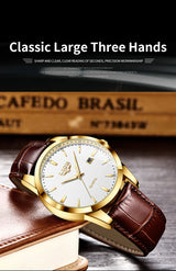 LIGE Mens Fashion Brown Leather 