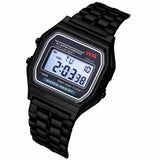 F91W LED digital sports watch with steel band