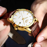 LIGE Mens Fashion Brown Leather 