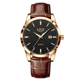 LIGE Mens Fashion Brown Leather 