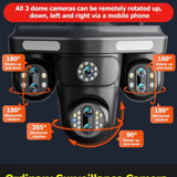 Alt Tag: WiFi Security Camera 7 Lens with 3 rotatable dome cameras, 10X zoom remote pan-tilt 355°/180° rotation and night vision