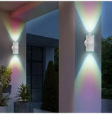 Motion Sensor LED Wall Light magnetic spotlight on outdoor wall, modern entryway sconce casting up and down LED beams