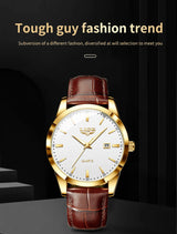 LIGE Mens Fashion Brown Leather 