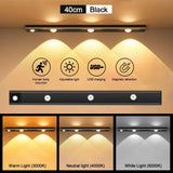 Alt Tag: Wireless Motion Sensor LED Light ultra-thin 40cm black, USB rechargeable magnetic cabinet night light with adjustable warm/neutral/white