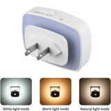 Alt Tag: Smart Glow Night Light plug-in motion sensor LED wall lamp with US plug, white warm and natural light modes