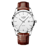 LIGE Mens Fashion Brown Leather 