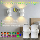 Motion Sensor RGB LED Night Light USB double head wall lamp with smart sensor, 7 colors, Type-C charging, magnetic installation