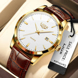 LIGE Mens Fashion Brown Leather 