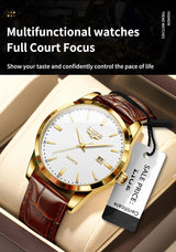 LIGE Mens Fashion Brown Leather 