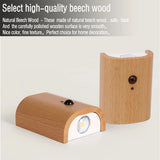 Alt Tag: Rechargeable Motion Sensor LED wall night light with beech wood body, smooth polished finish, modern study hallway bedside lighting