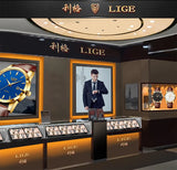 LIGE Mens Fashion Brown Leather 