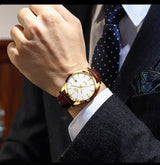 LIGE Mens Fashion Brown Leather 