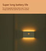 Hands-Free LED Night Light with super long battery life, rechargeable in 1 hour, wall-mounted smart glow night lamp