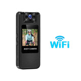 Alt Tag: 4K HD WiFi Body Camera mini action camera with night vision, wearable black bodycam with screen and WiFi icon