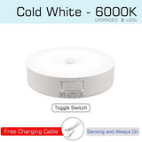 Motion Sensor LED night light cold white 6000K, upgraded 8 LEDs with toggle switch OFF AUTO ON and free charging cable