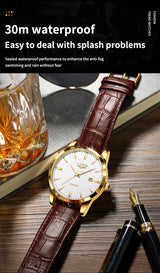 LIGE Mens Fashion Brown Leather 