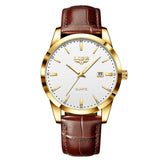 LIGE Mens Fashion Brown Leather 