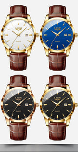 LIGE Mens Fashion Brown Leather 