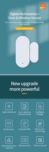 Alt Tag: ZigBee 3.0 Smart door and window sensor with light detection, notification alerts, and intelligent linkage for home security