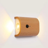 Alt Tag: Rechargeable Motion Sensor LED wall night light, wooden rechargeable motion sensor lamp for hallway, bedroom, study