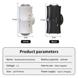 Motion Sensor LED Wall Light magnetic spotlight in white and black, 11cm x 5cm size comparison with product parameters