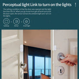ZigBee 3.0 Smart door and window sensor triggering smart lights when door opens, home automation with gateway and sensor