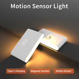 Alt Tag: Hands-Free LED Night Light motion sensor light with Type-C charging, magnetic suction, warm glow night lamp