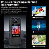 Alt Tag: 4K HD WiFi Body Camera with one-click recording and photo capture, mini action cam display showing easy button control