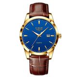 LIGE Mens Fashion Brown Leather 