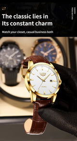 LIGE Mens Fashion Brown Leather 