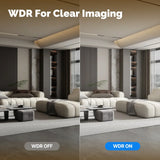 MOES Tuya WiFi 6 Smart security camera WDR clear imaging comparison in living room, WDR off vs WDR on