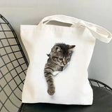 cat print canvas tote bag for women