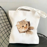 cat print canvas tote bag for women