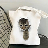 cat print canvas tote bag for women