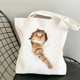cat print canvas tote bag for women